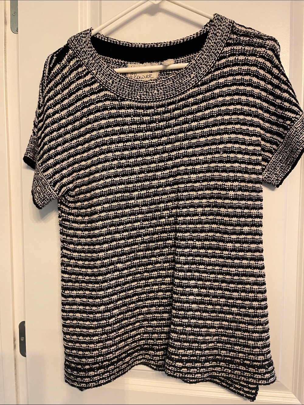 Casual Black & White Striped Knit Top